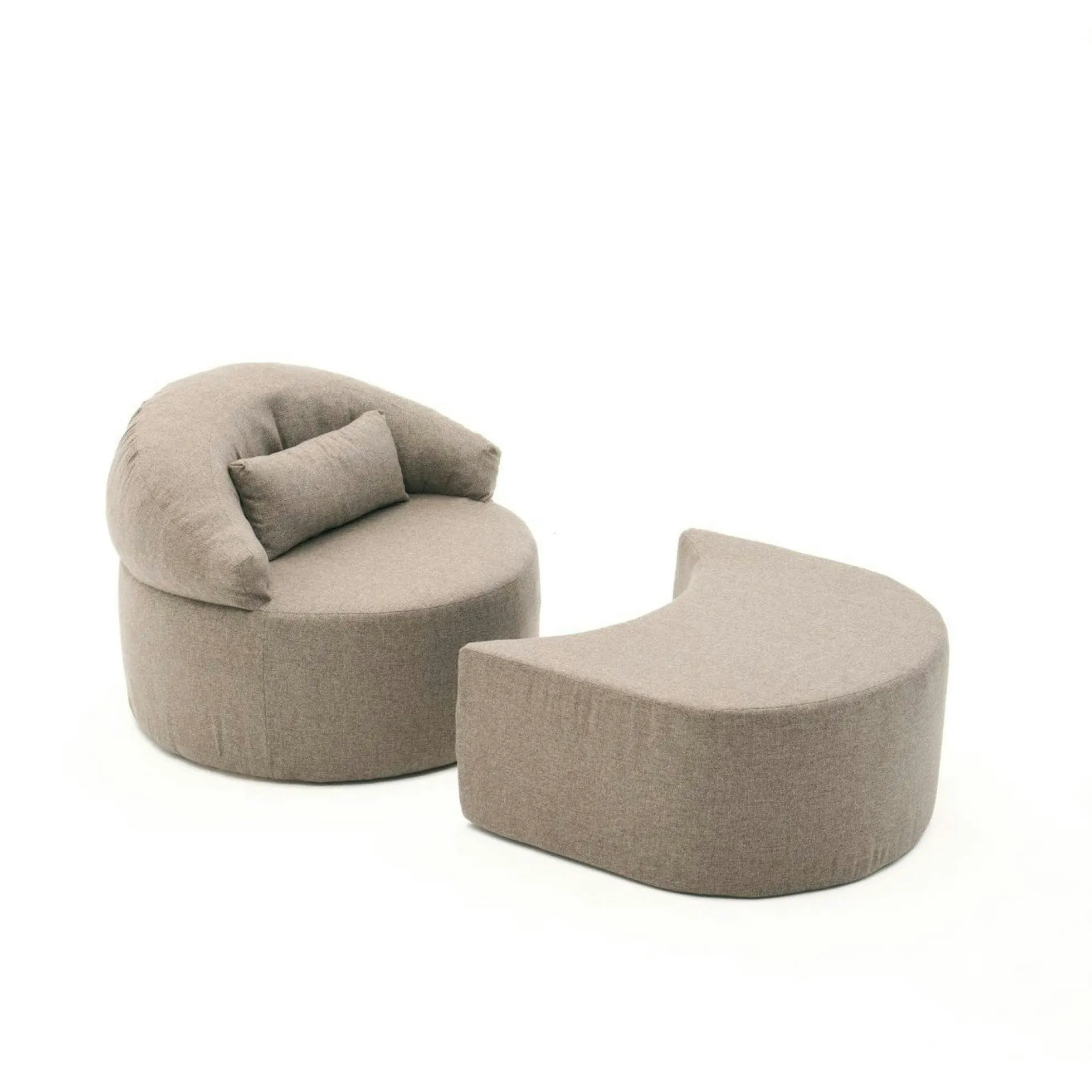 Fauteuil méridienne taupe avec pouf demi-lune PATNA