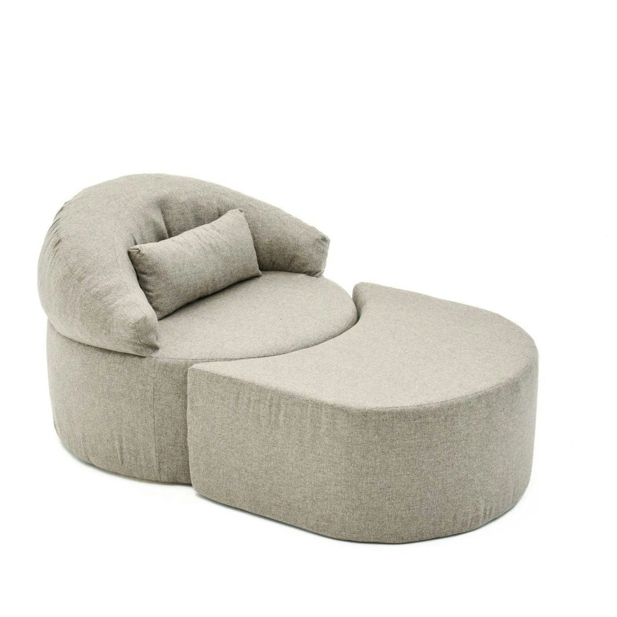 Fauteuil méridienne taupe avec pouf demi-lune PATNA