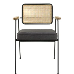 Fauteuil métal dossier rotin assise tissu anthracite TIM