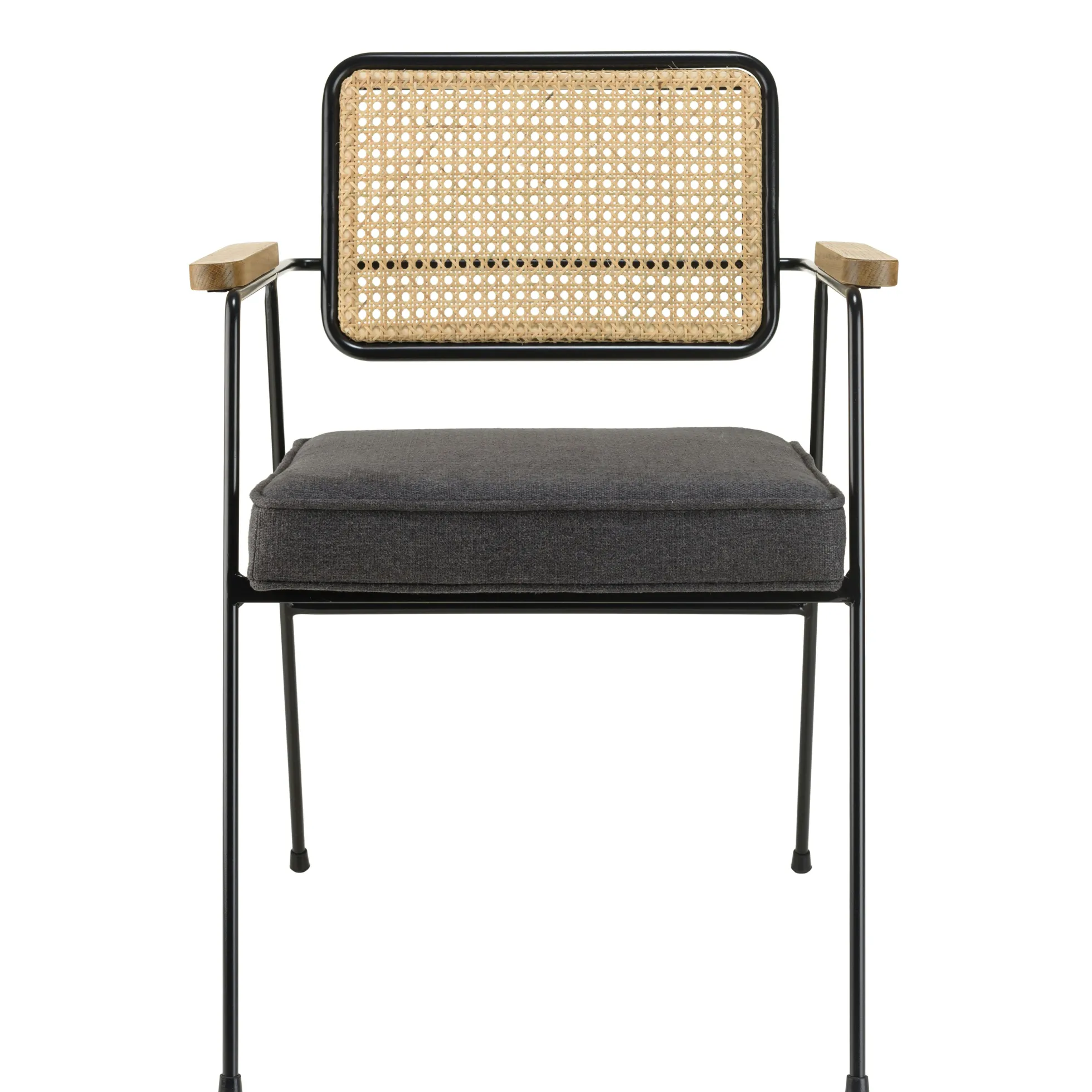 Fauteuil métal dossier rotin assise tissu anthracite TIM