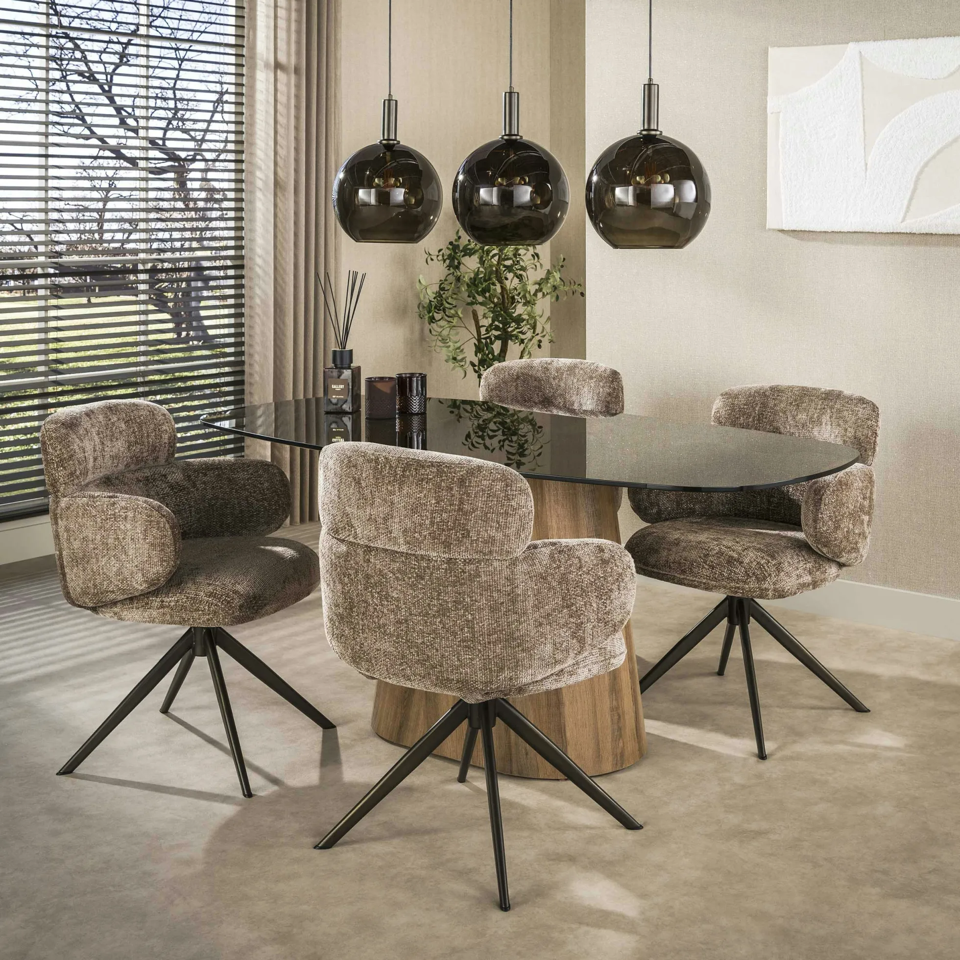 Fauteuil pivotant à ailettes tissu doux brun chaud (x2) CREEK