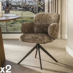 Fauteuil pivotant à ailettes tissu doux brun chaud (x2) CREEK