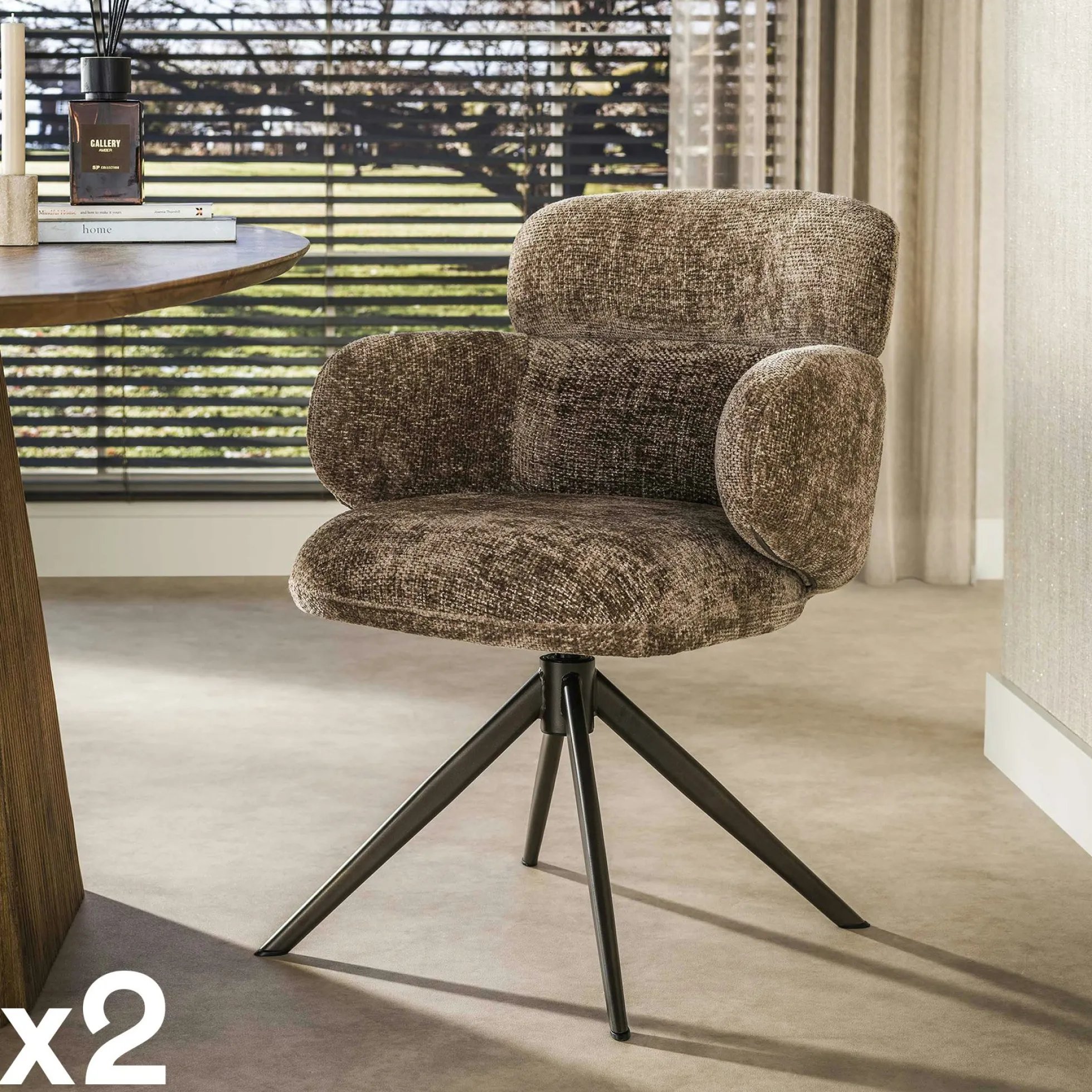Fauteuil pivotant à ailettes tissu doux brun chaud (x2) CREEK