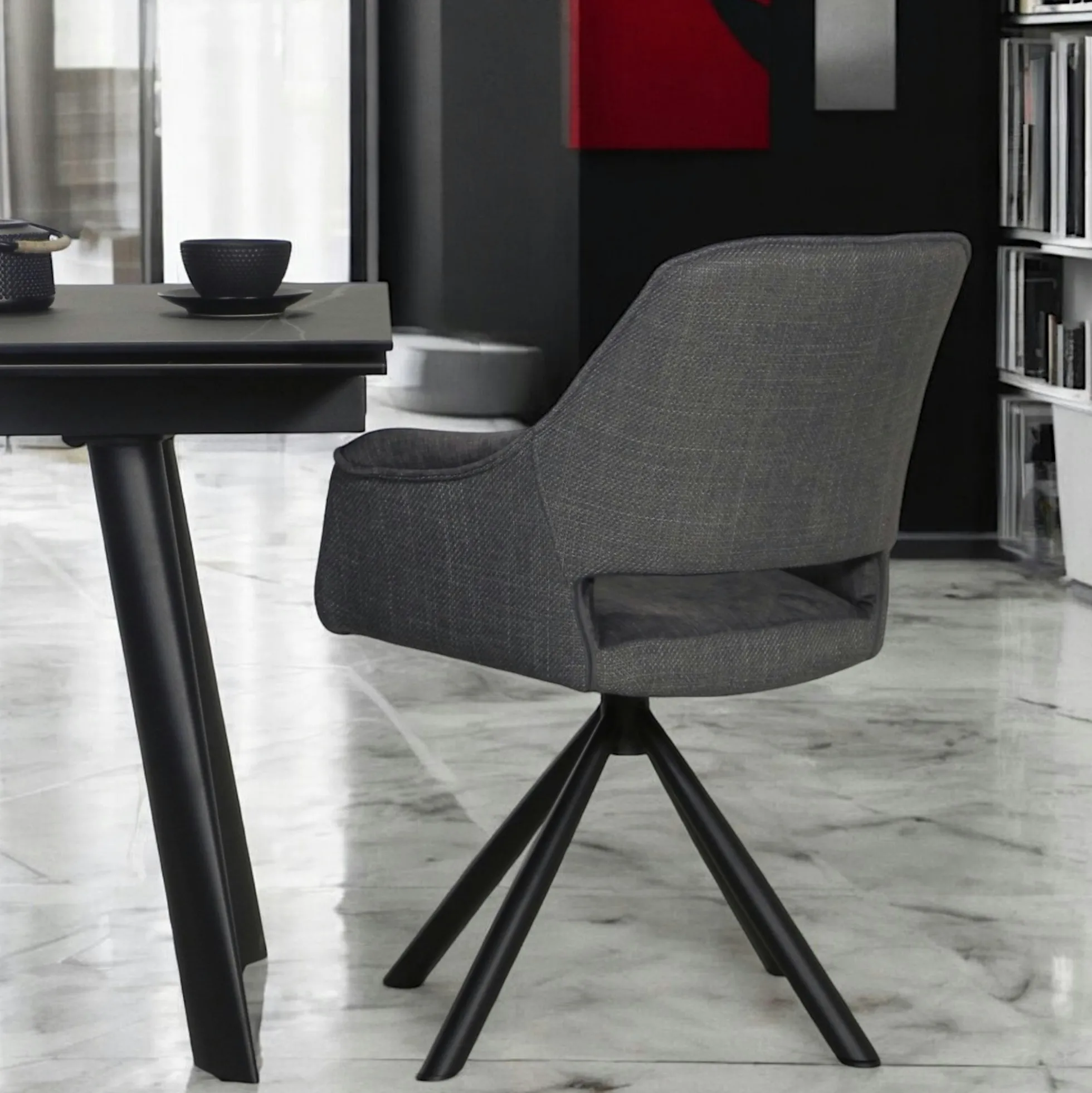 Fauteuil pivotant bi-matière, couleur grise (lot de 2) IENA