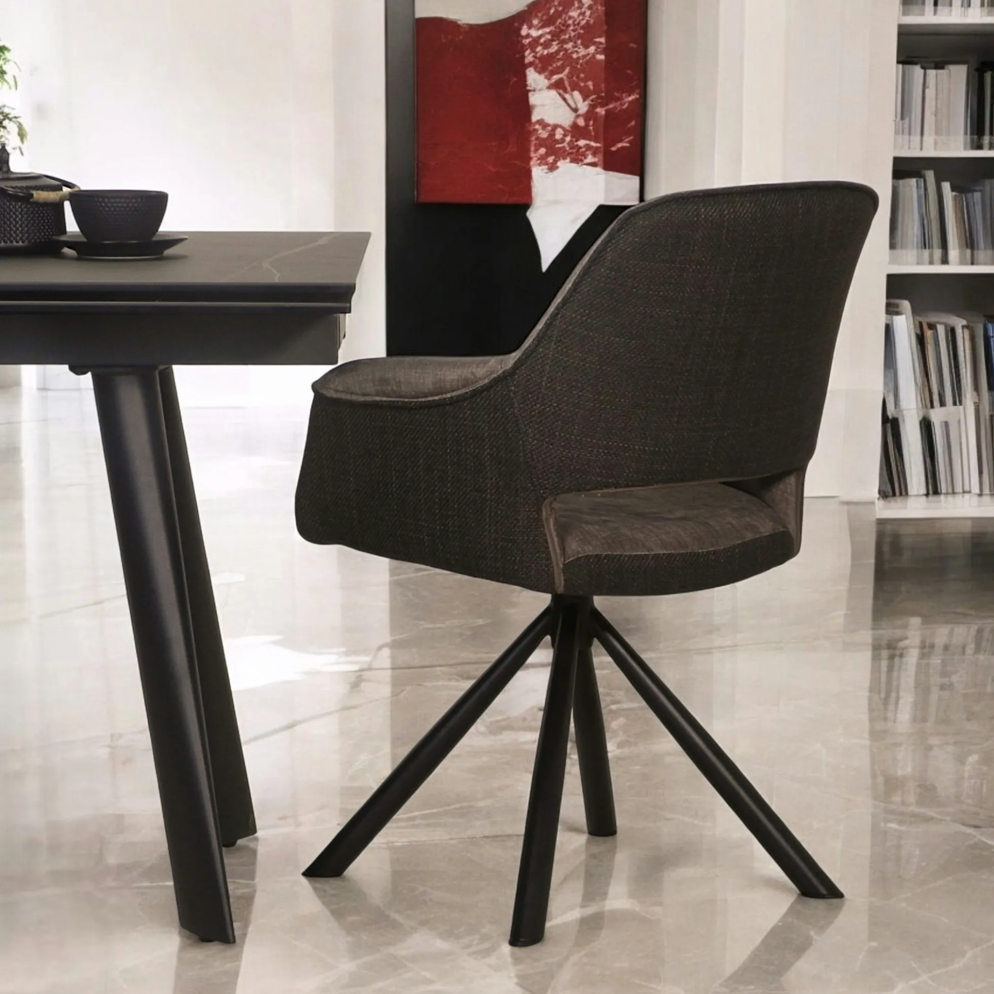 Fauteuil pivotant bi-matière, couleur taupe (lot de 2) IENA