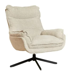 Fauteuil pivotant blanc crème en tissu bouclette BELORA