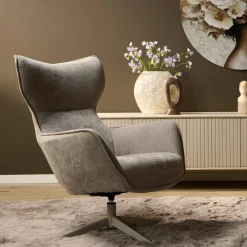 Fauteuil pivotant design en tissu taupe BELORA