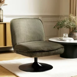 Fauteuil pivotant en tissu velours côtelé vert CASTILLE