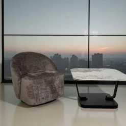 Fauteuil pivotant gris cendre dossier rond tissu texturé IENA