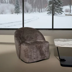 Fauteuil pivotant gris cendre dossier rond tissu texturé IENA