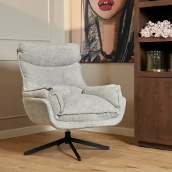 Fauteuil pivotant gris clair en tissu bouclette BELORA