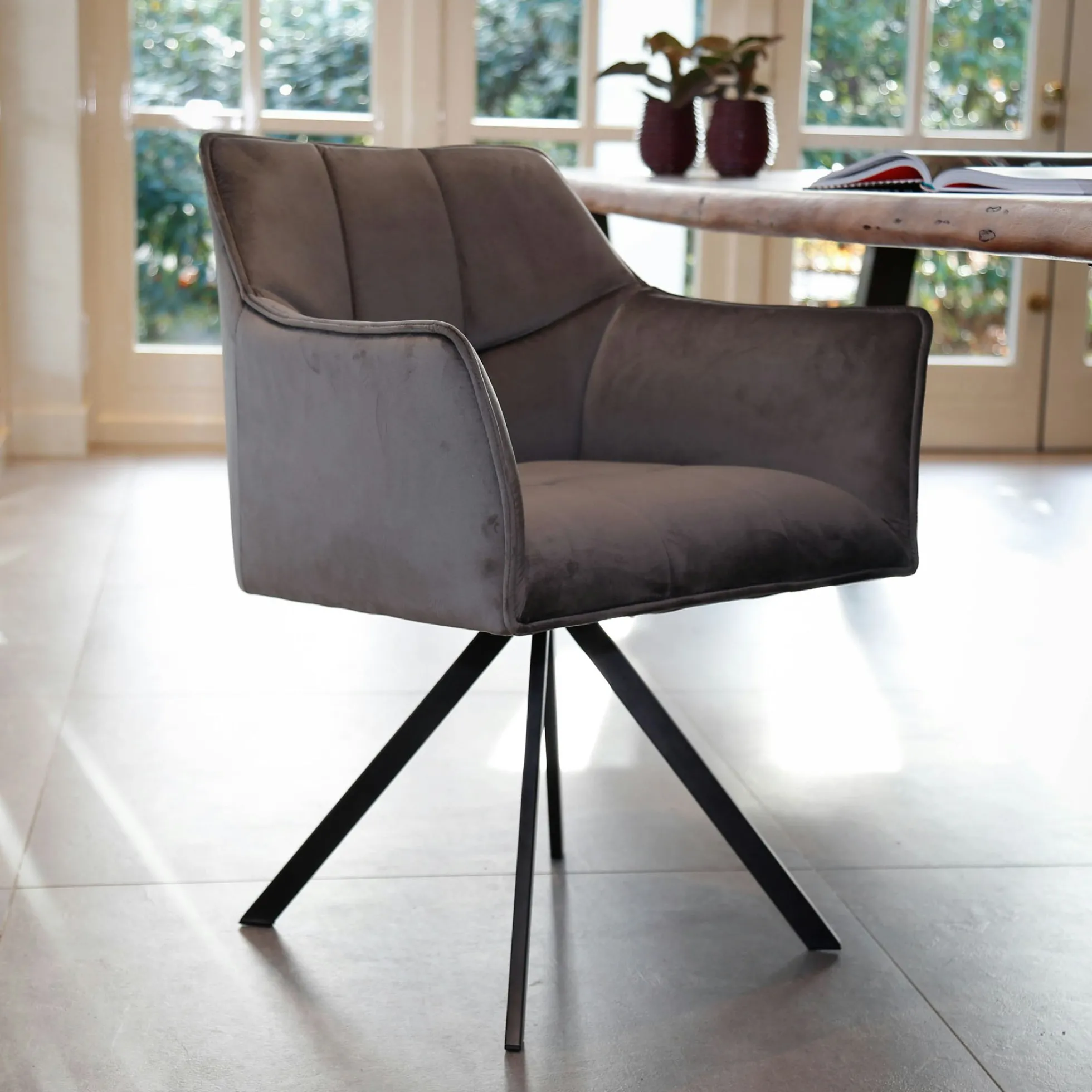 Fauteuil pivotant velours gris pied étoile MELBOURNE (lot de 2)