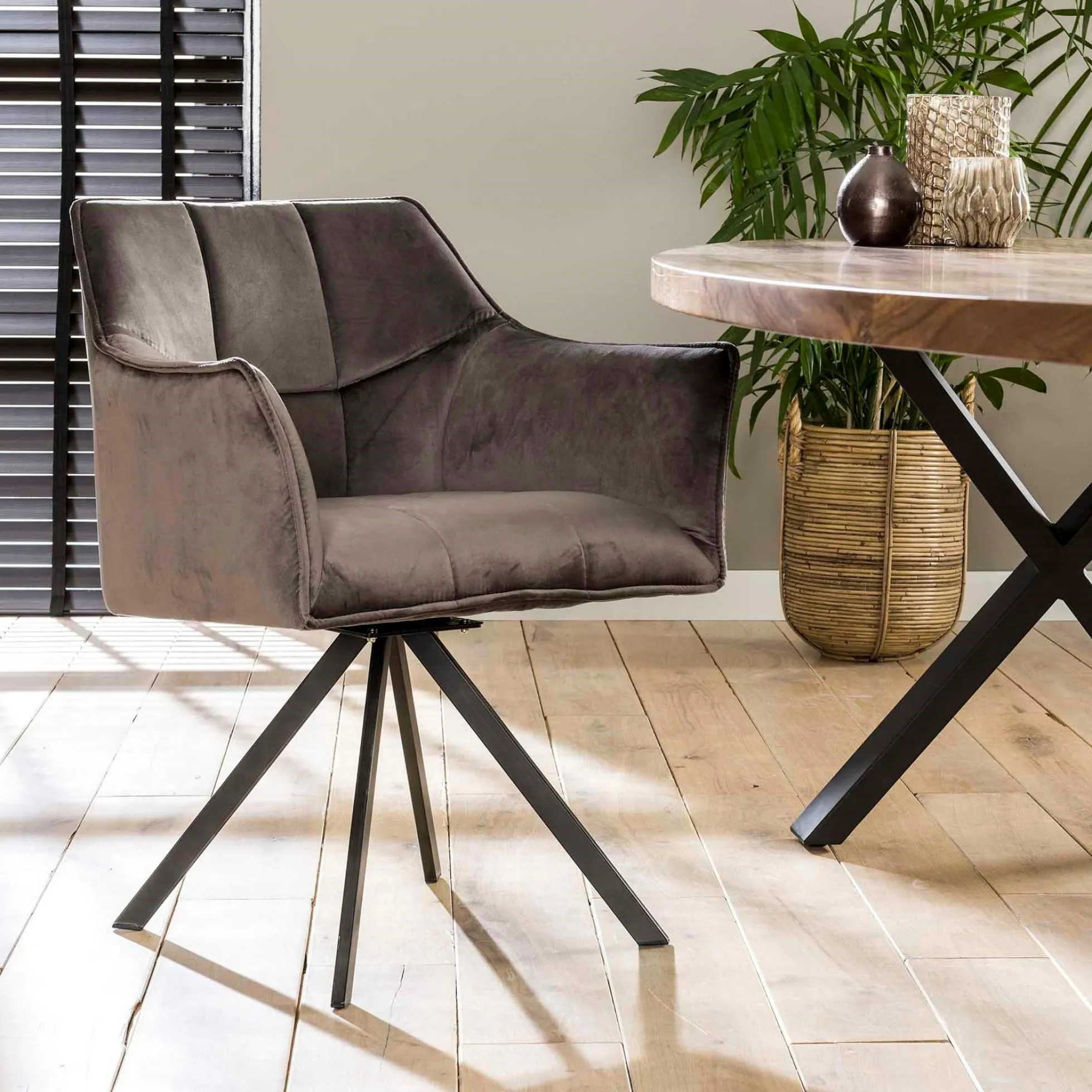 Fauteuil pivotant velours gris pied étoile MELBOURNE (lot de 2)