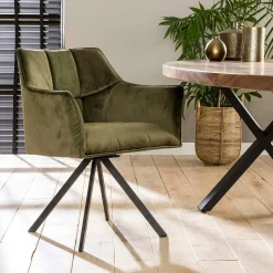 Fauteuil pivotant velours vert pied étoile MELBOURNE (lot de 2)