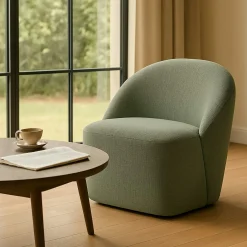 Fauteuil pivotant vert dossier rond tissu texturé doux IENA