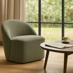 Fauteuil pivotant vert dossier rond tissu texturé doux IENA