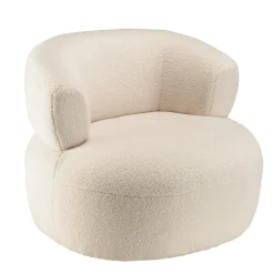 Fauteuil pouf tissu bouclette écru TIM