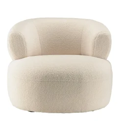Fauteuil pouf tissu bouclette écru TIM