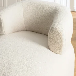 Fauteuil pouf tissu bouclette écru TIM