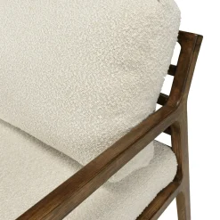 Fauteuil relax en bois coussin tissu bouclette écru TIM