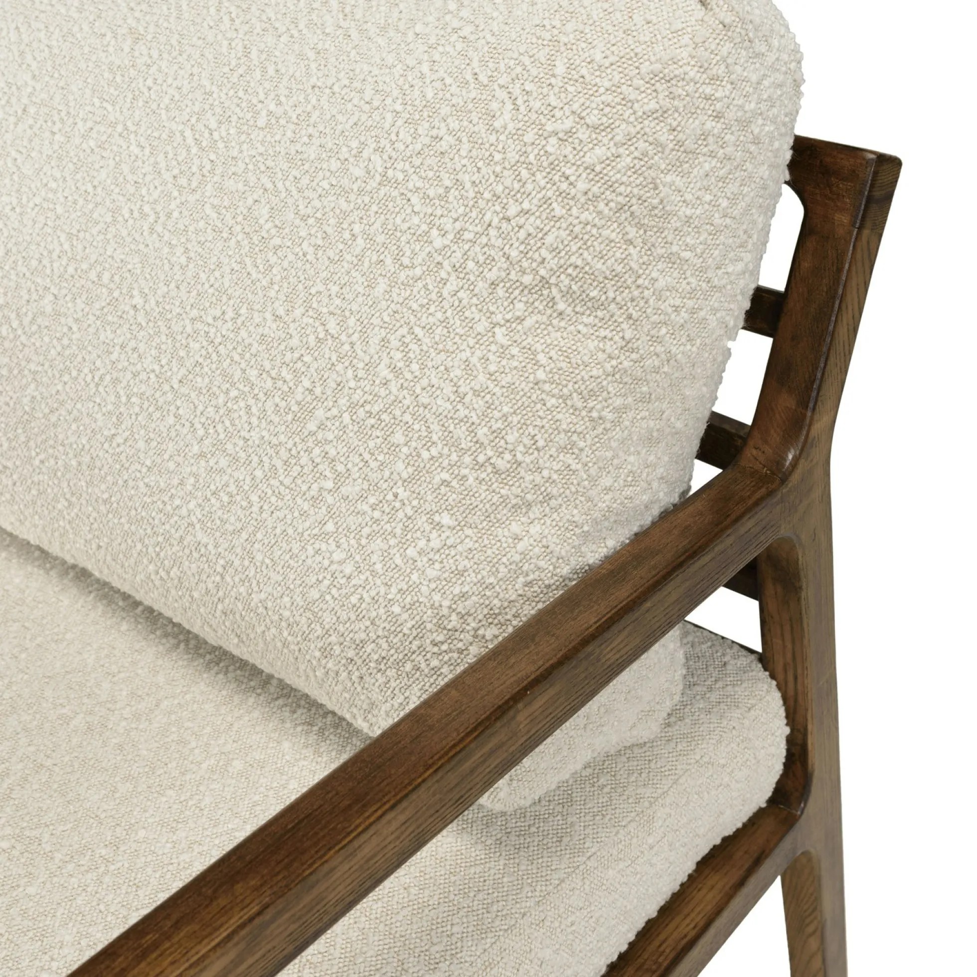 Fauteuil relax en bois coussin tissu bouclette écru TIM