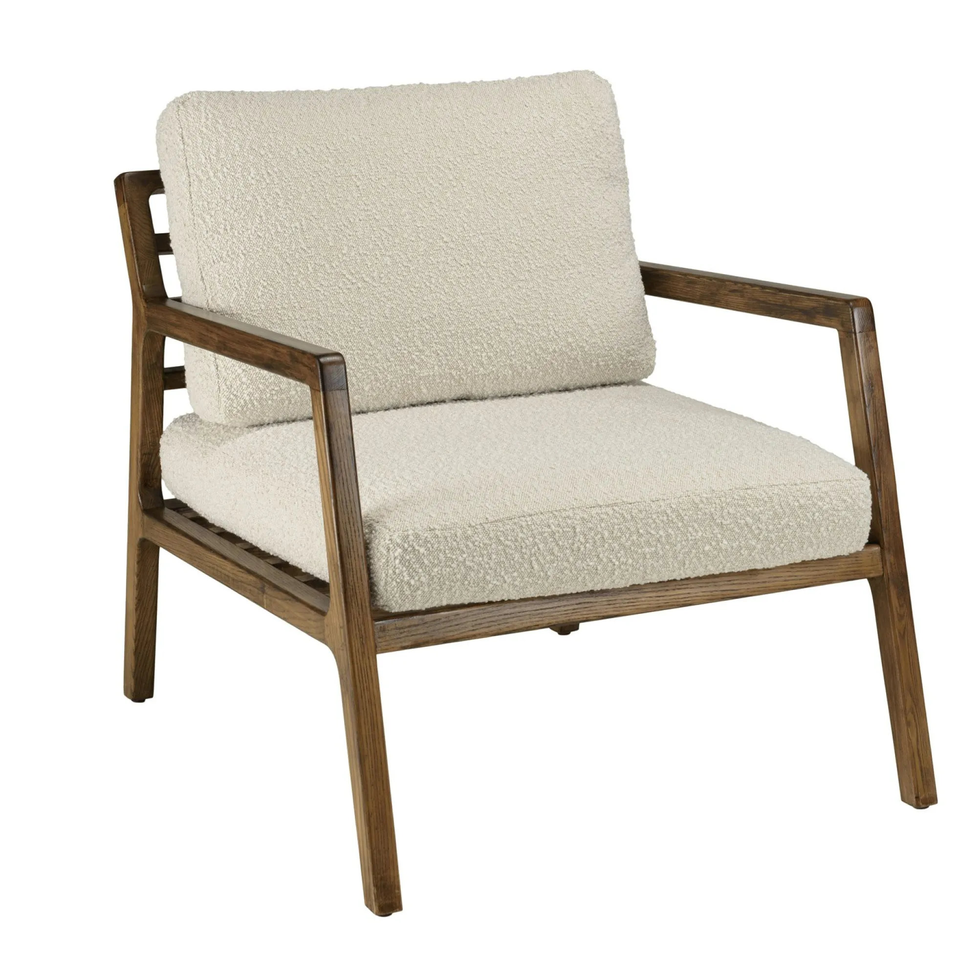 Fauteuil relax en bois coussin tissu bouclette écru TIM