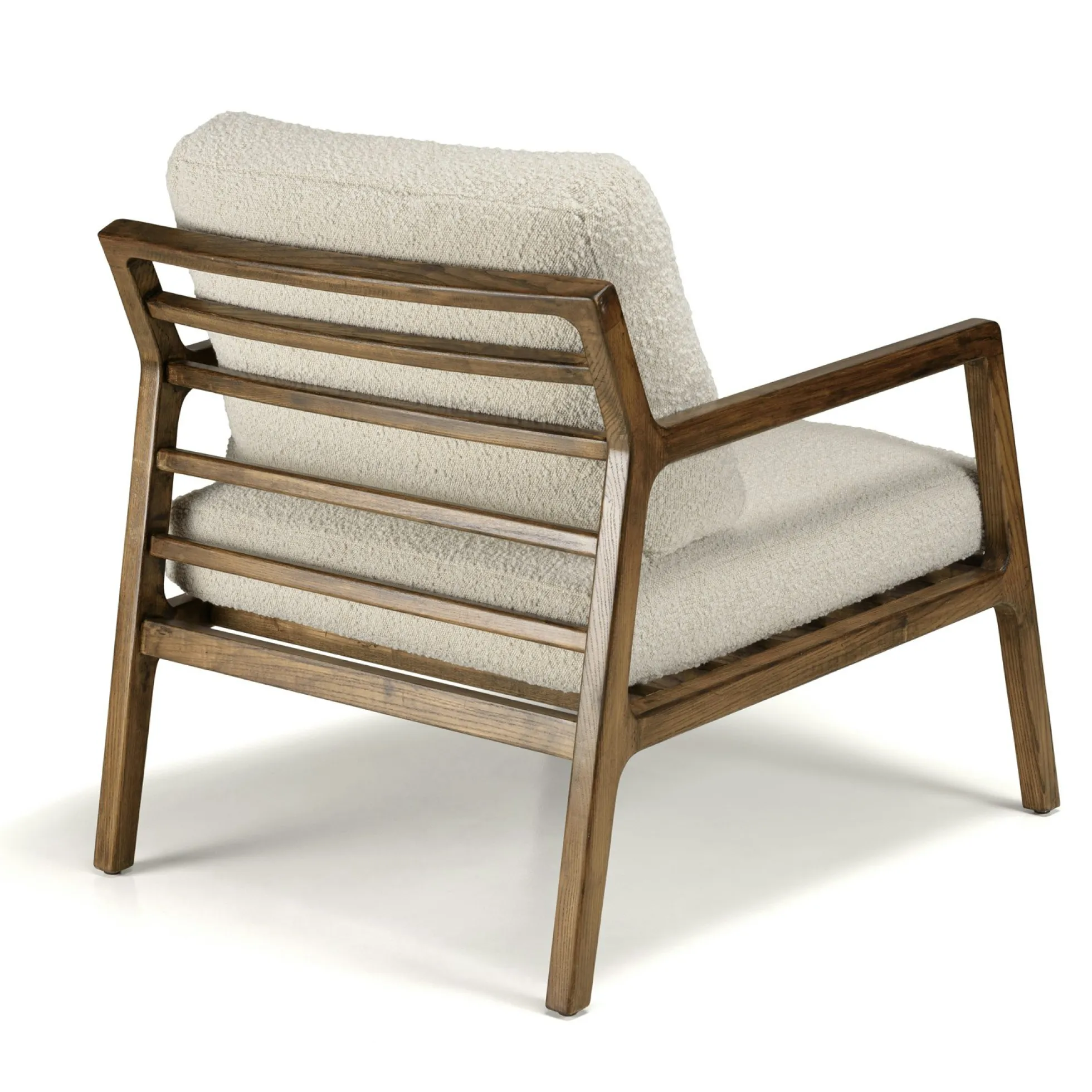 Fauteuil relax en bois coussin tissu bouclette écru TIM