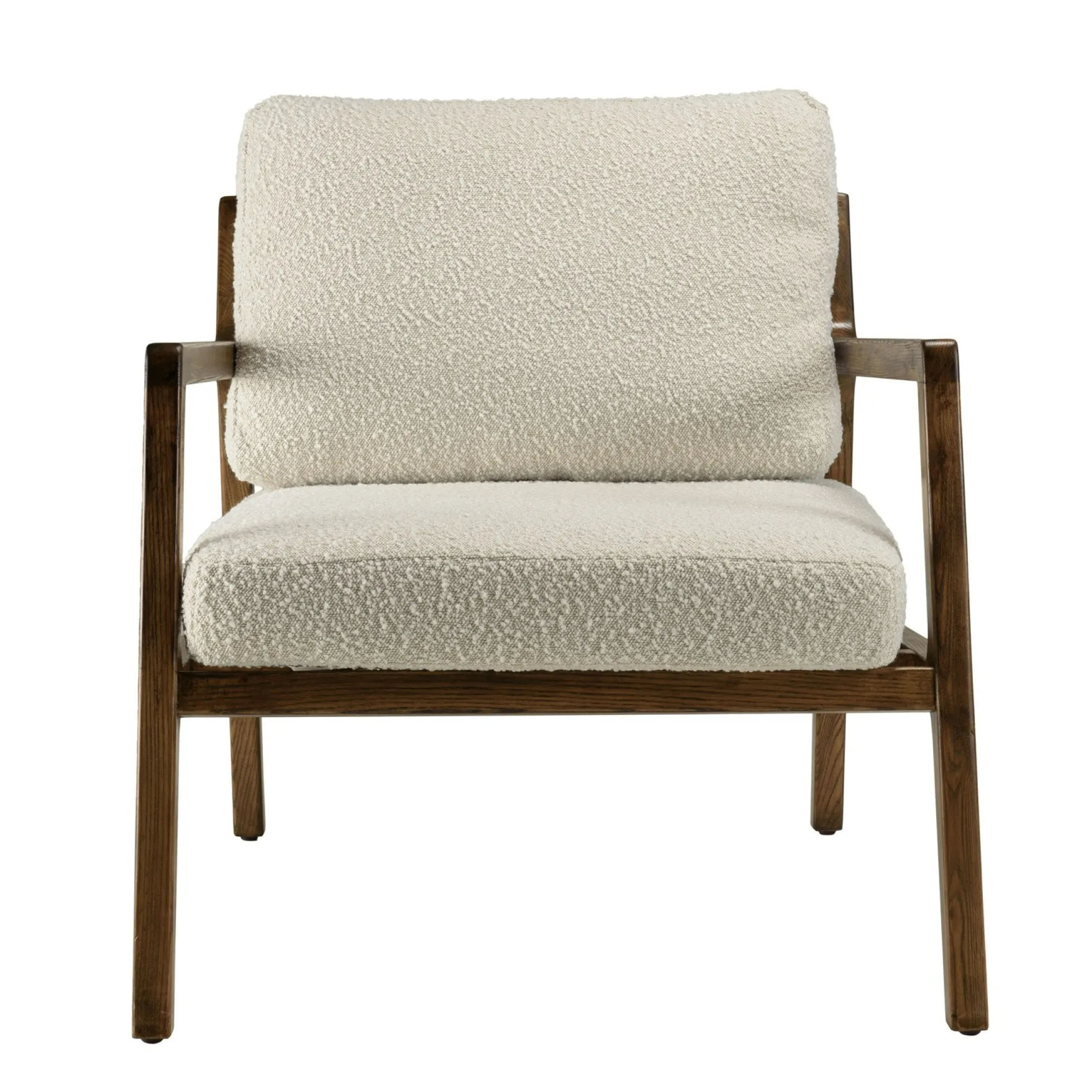 Fauteuil relax en bois coussin tissu bouclette écru TIM
