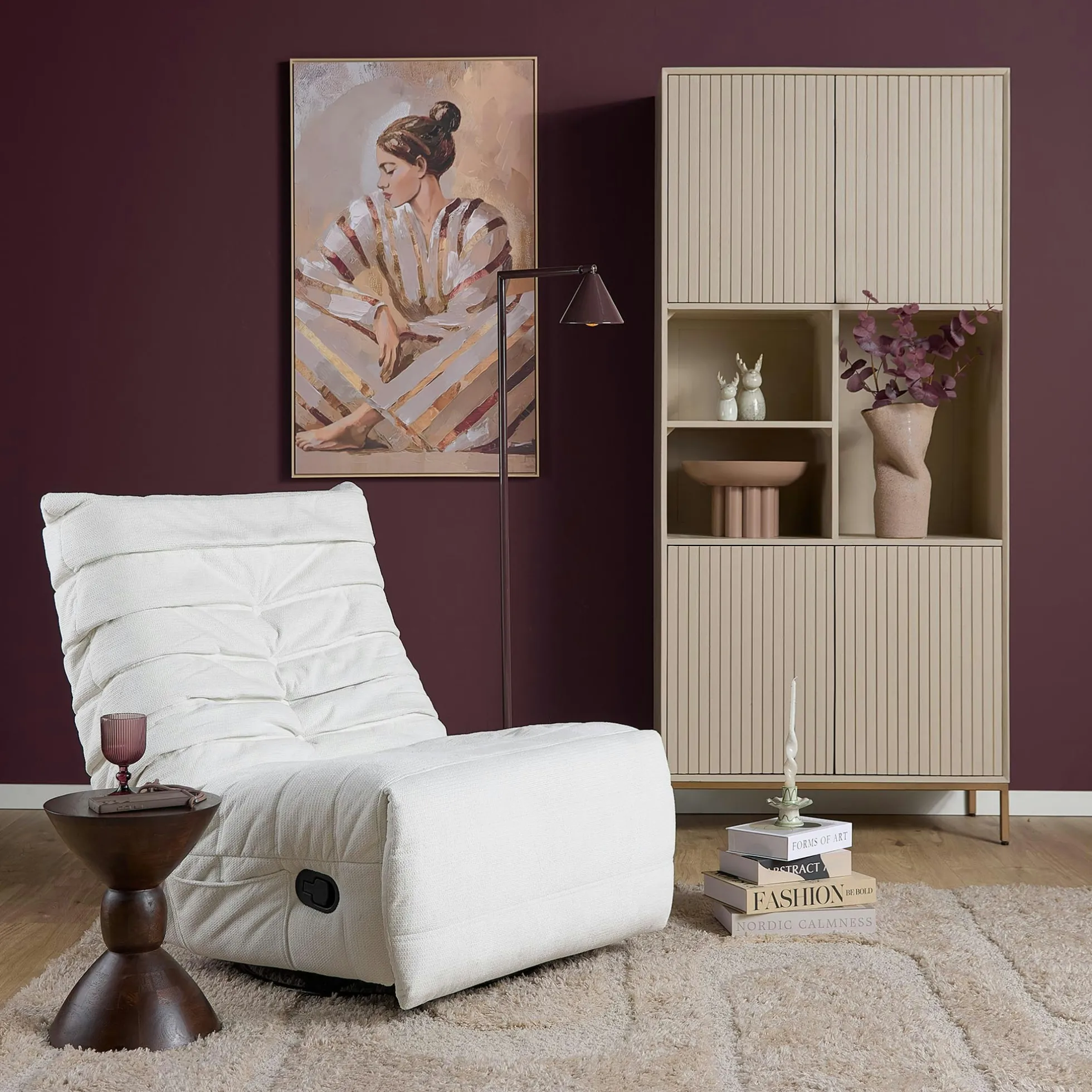 Fauteuil relax inclinable blanc tissu plissé BELORA