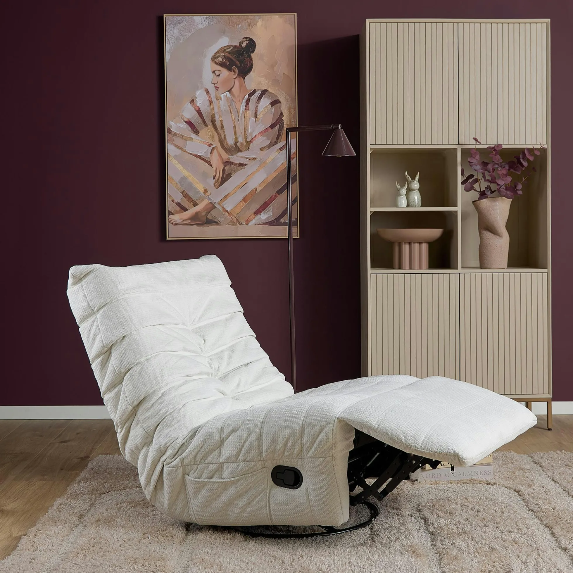 Fauteuil relax inclinable blanc tissu plissé BELORA