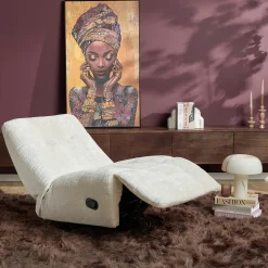 Fauteuil relax inclinable écru tissu chenille BELORA