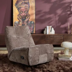 Fauteuil relax inclinable marron tissu chenille BELORA