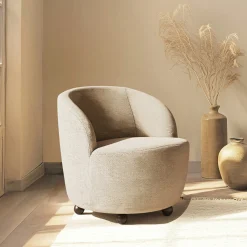 Fauteuil rembourré en tissu taupe CASTILLE
