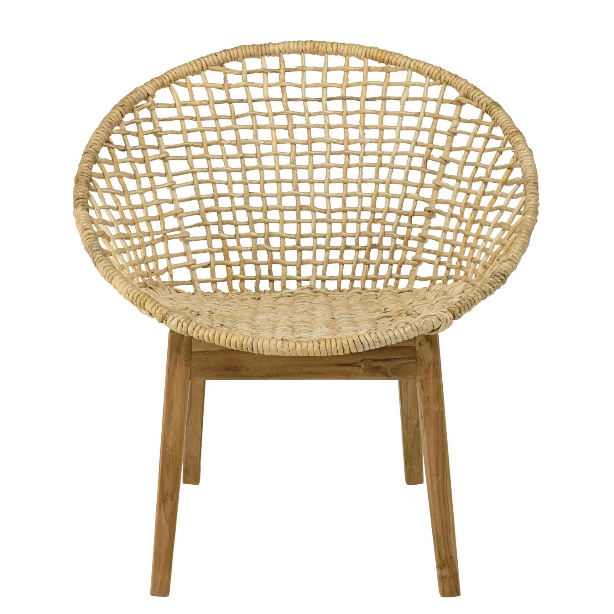 Fauteuil rond beige bois recyclé et chanvre tressé SWING