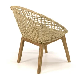 Fauteuil rond beige bois recyclé et chanvre tressé SWING