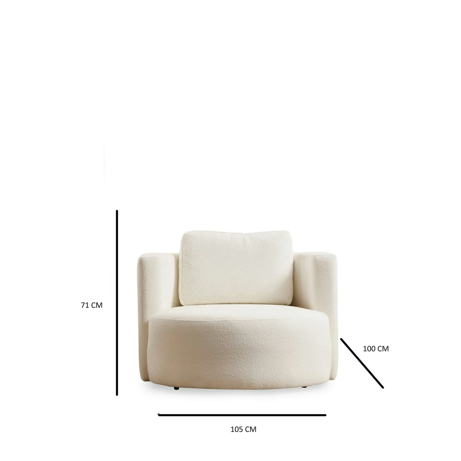 Fauteuil rond blanc crème - tissu bouclette LUCCA