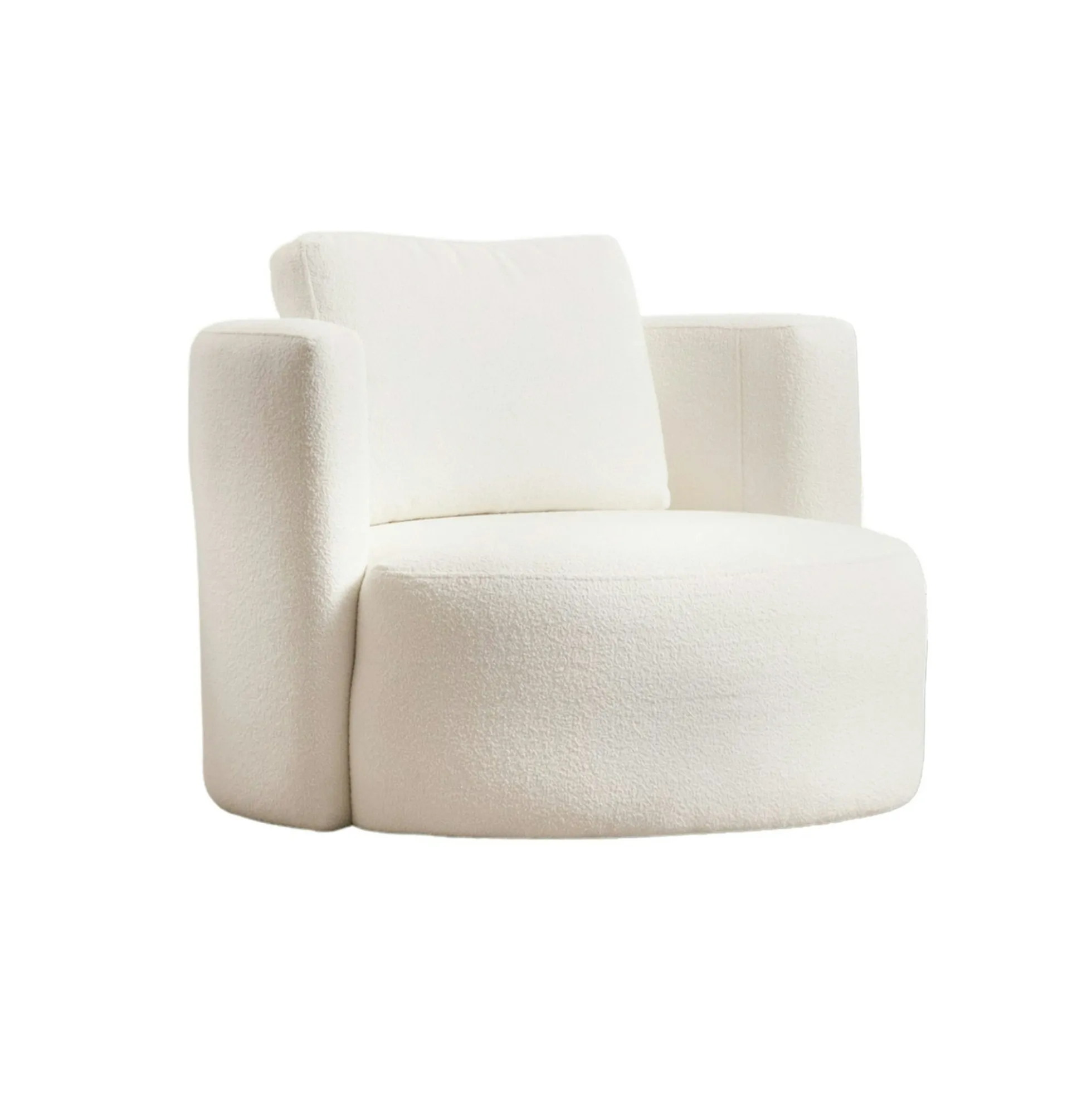 Fauteuil rond blanc crème - tissu bouclette LUCCA