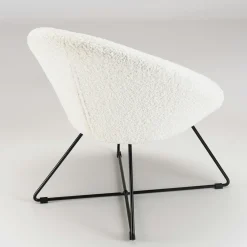 Fauteuil rond blanc tissu bouclette TIM