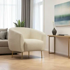 Fauteuil rond écru - pieds dorés LUCCA