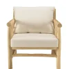 Fauteuil rondins de teck naturel et coussins blancs MANAK