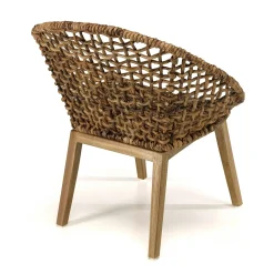 Fauteuil rond marron bois recyclé et chanvre tressé SWING