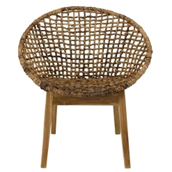 Fauteuil rond marron bois recyclé et chanvre tressé SWING