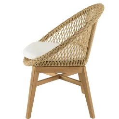 Fauteuil rond tressé beige avec coussin blanc (lot de 2) SUMMER