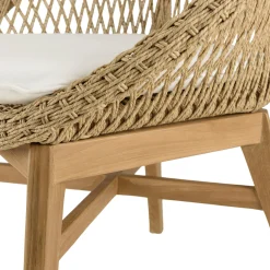 Fauteuil rond tressé beige avec coussin blanc (lot de 2) SUMMER