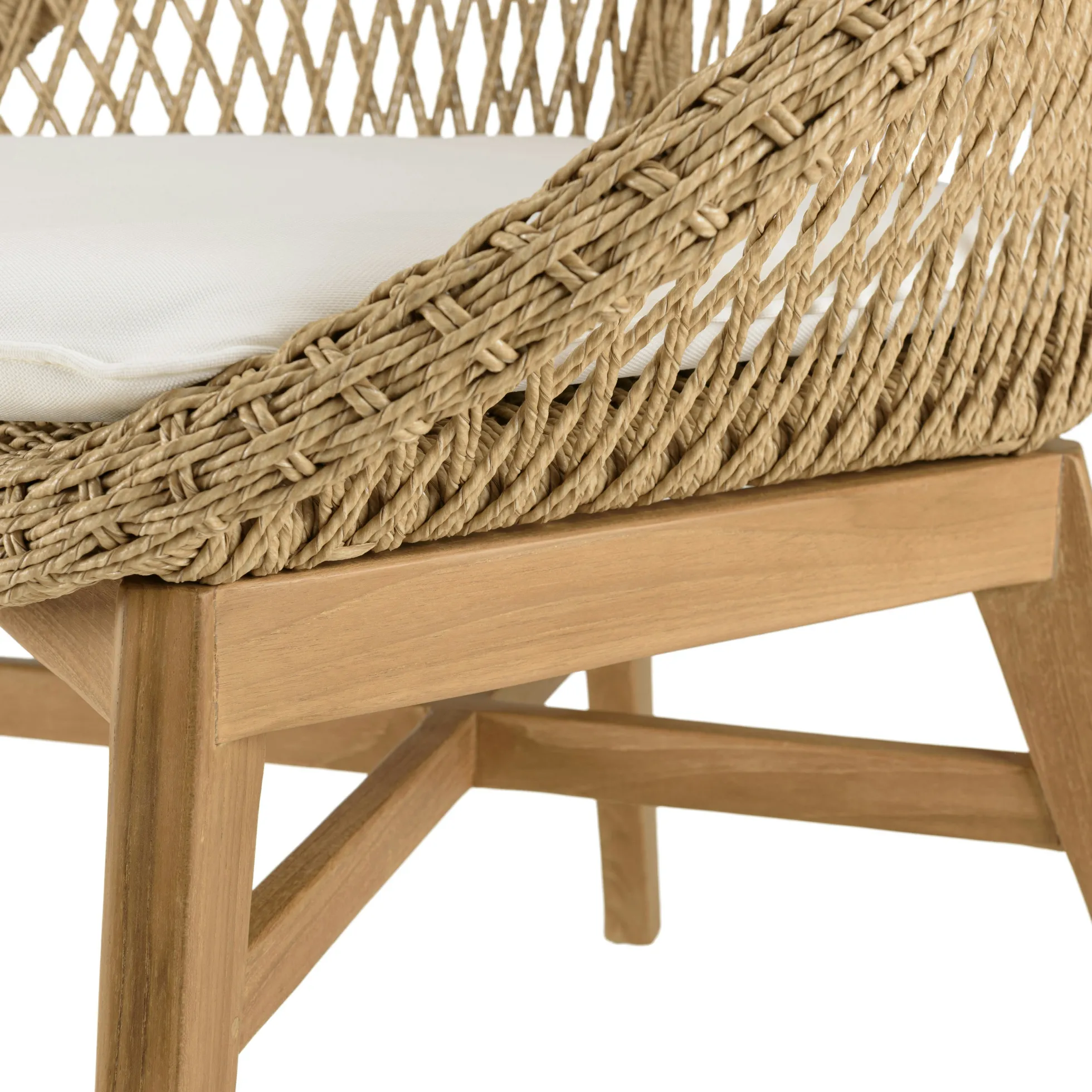 Fauteuil rond tressé beige avec coussin blanc (lot de 2) SUMMER