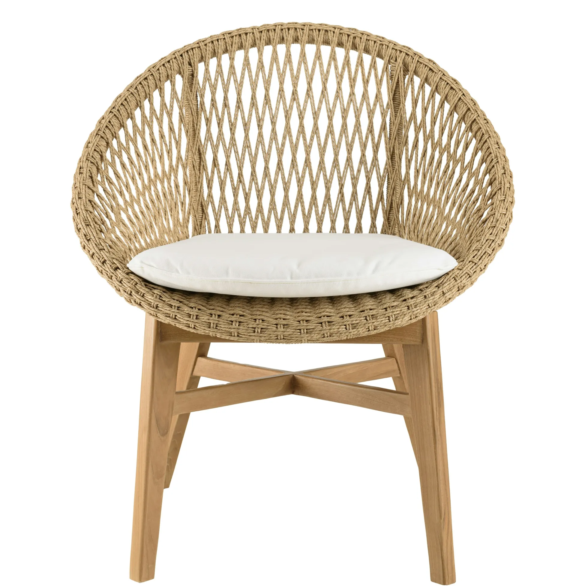 Fauteuil rond tressé beige avec coussin blanc (lot de 2) SUMMER