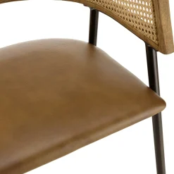 Fauteuil rotin et cuir havane dossier arrondi (lot de 2) TIM