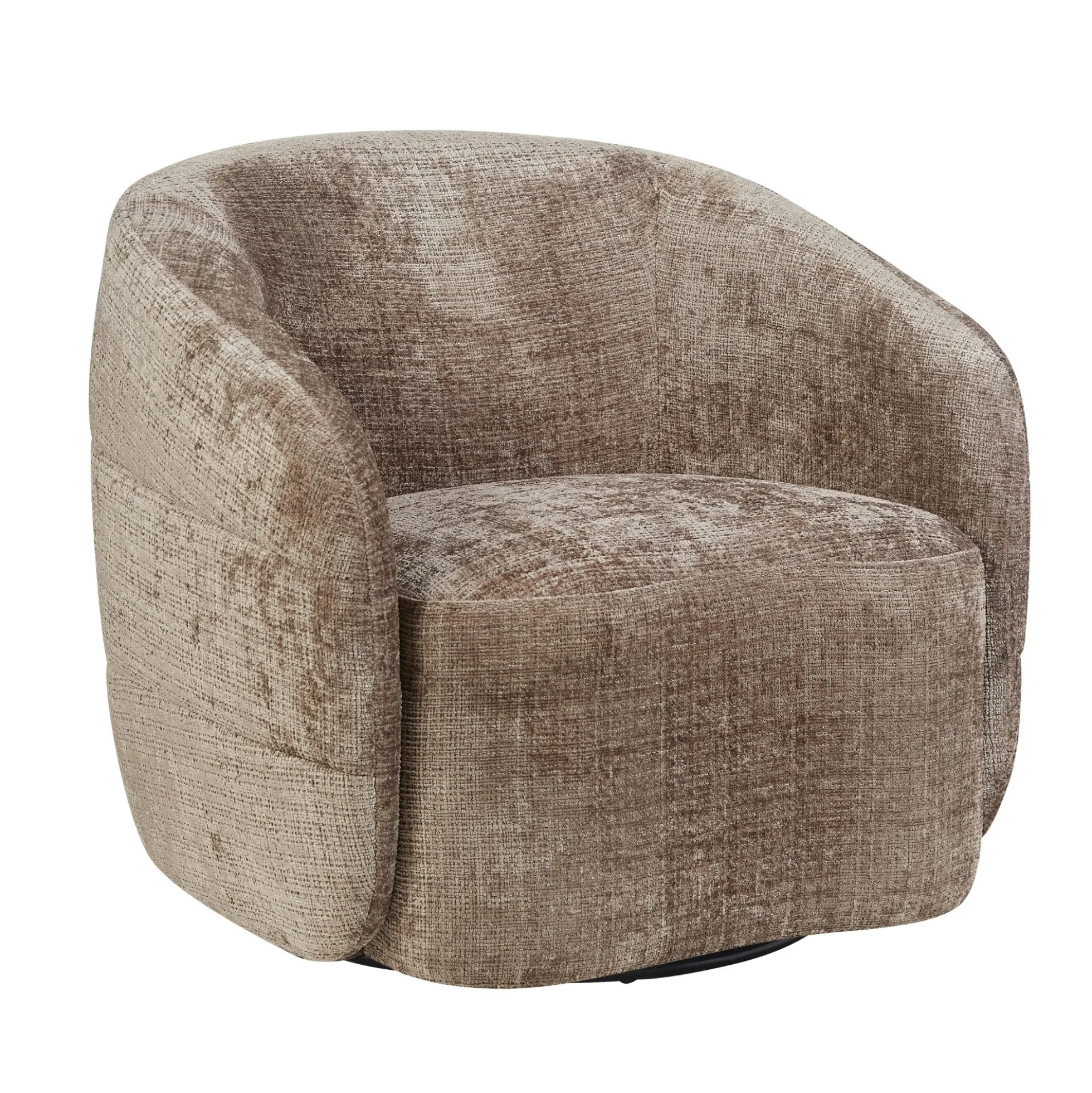 Fauteuil salon pivotant marron tissu chenille BELORA