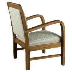 Fauteuil Teck assise tissu coton motifs feuilles rétro années 50. Dim: 61x63x81cm DIKA