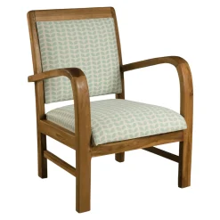 Fauteuil Teck assise tissu coton motifs feuilles rétro années 50. Dim: 61x63x81cm DIKA